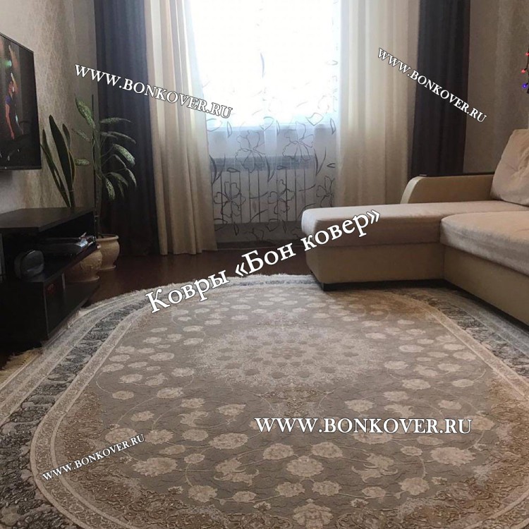 Ковер Медальон Для Гостиной Дизайн 30584 Серый Овал